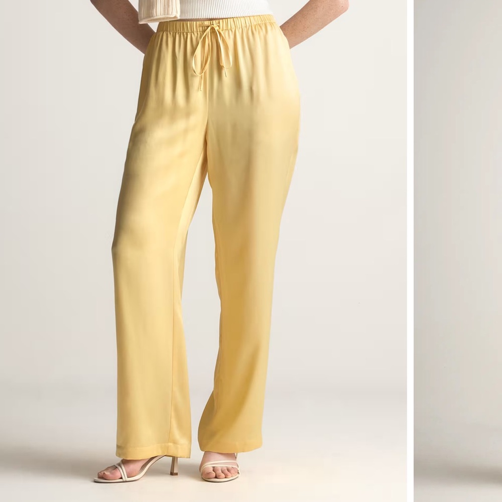 Butter Yellow Wide Leg Silk Pants